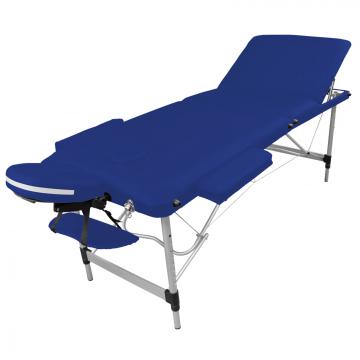 Table de massage Alu 3 zones pliante - blanche / Bleu azur